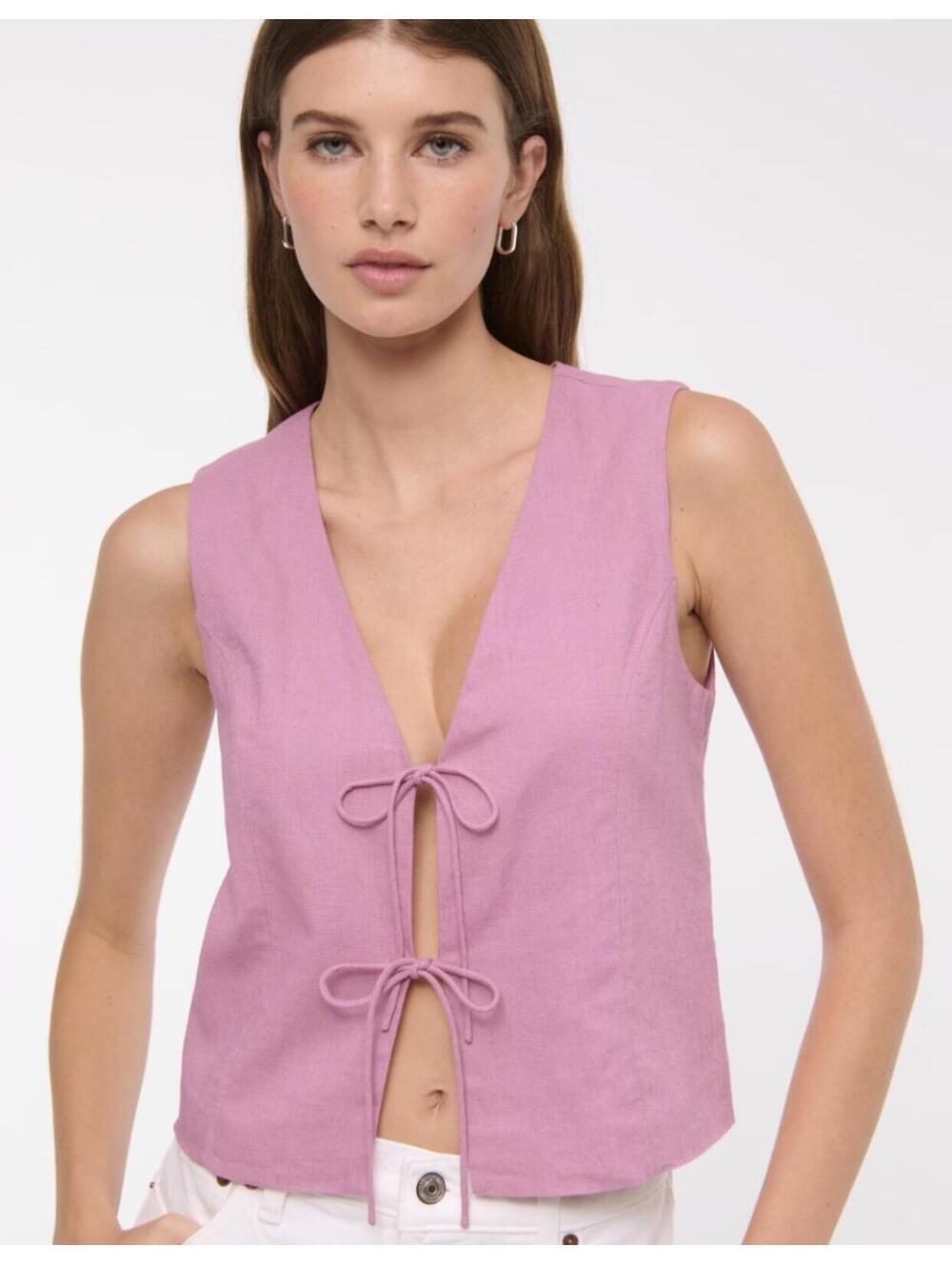 Abercrombie & Fitch Linen Blend Front Tie Vest - Women's XL NWOT